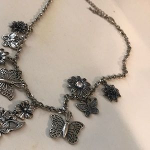 silver sunflower and butterfly necklace
